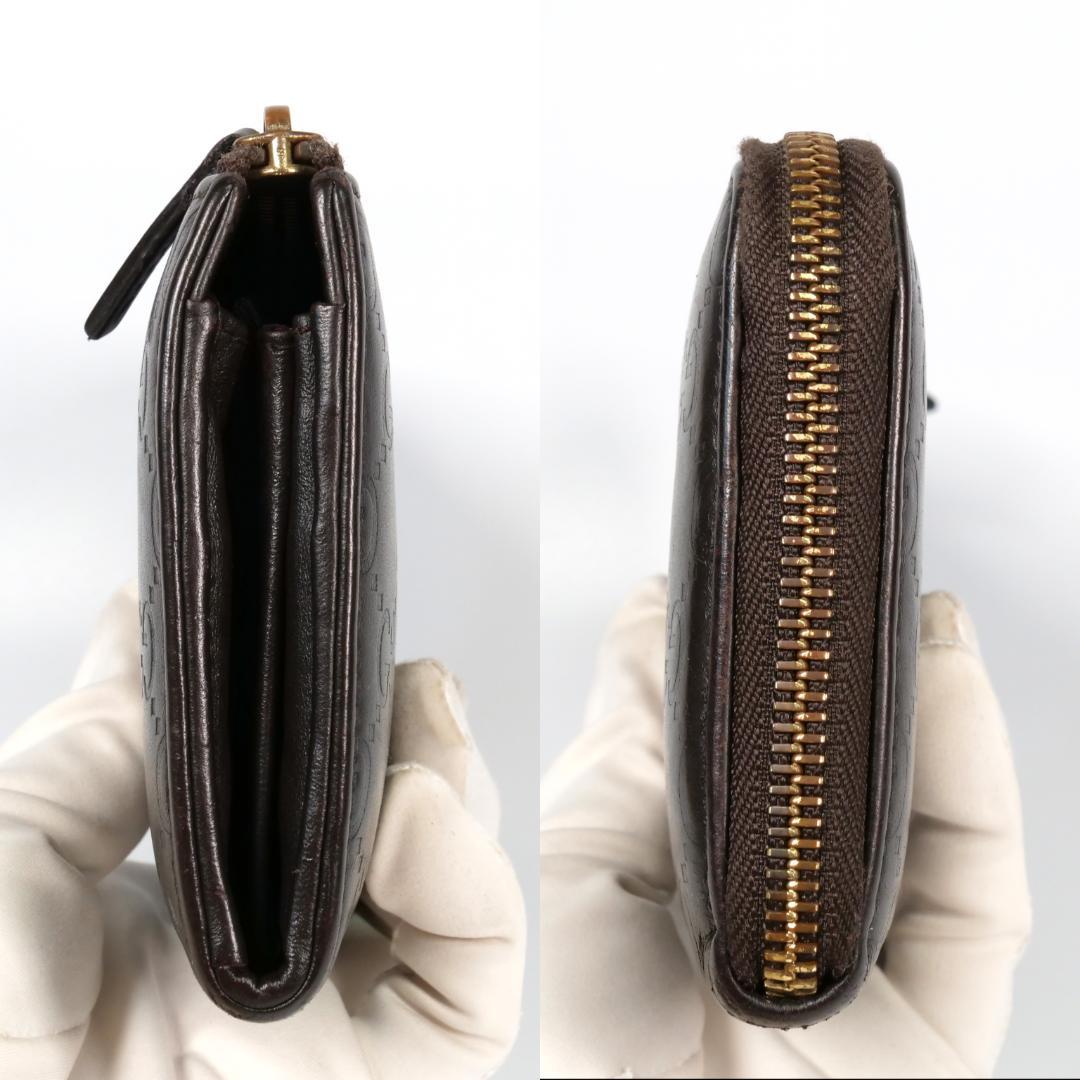 美品✨グッチ 長財布 シマ レザー GG柄 L字ファスナー ダークブラウン