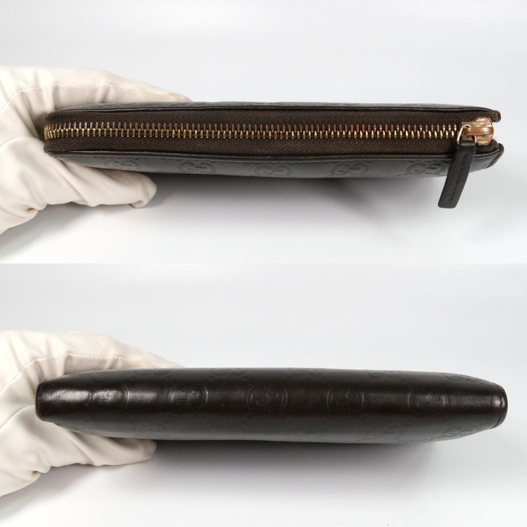 美品✨グッチ 長財布 シマ レザー GG柄 L字ファスナー ダークブラウン