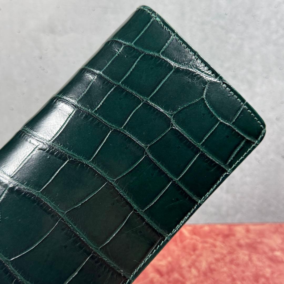 新品 クロコダイル 長財布 ダークグリーン 本革 ワニ革 シルバーファスナー