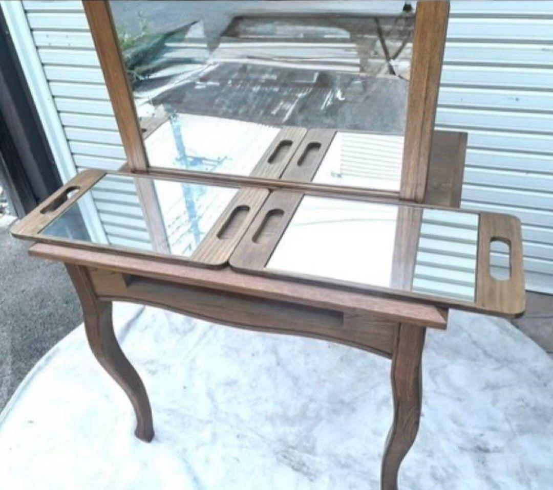 美容室　両面鏡 木製アーチ型ミラー付きドレッサー