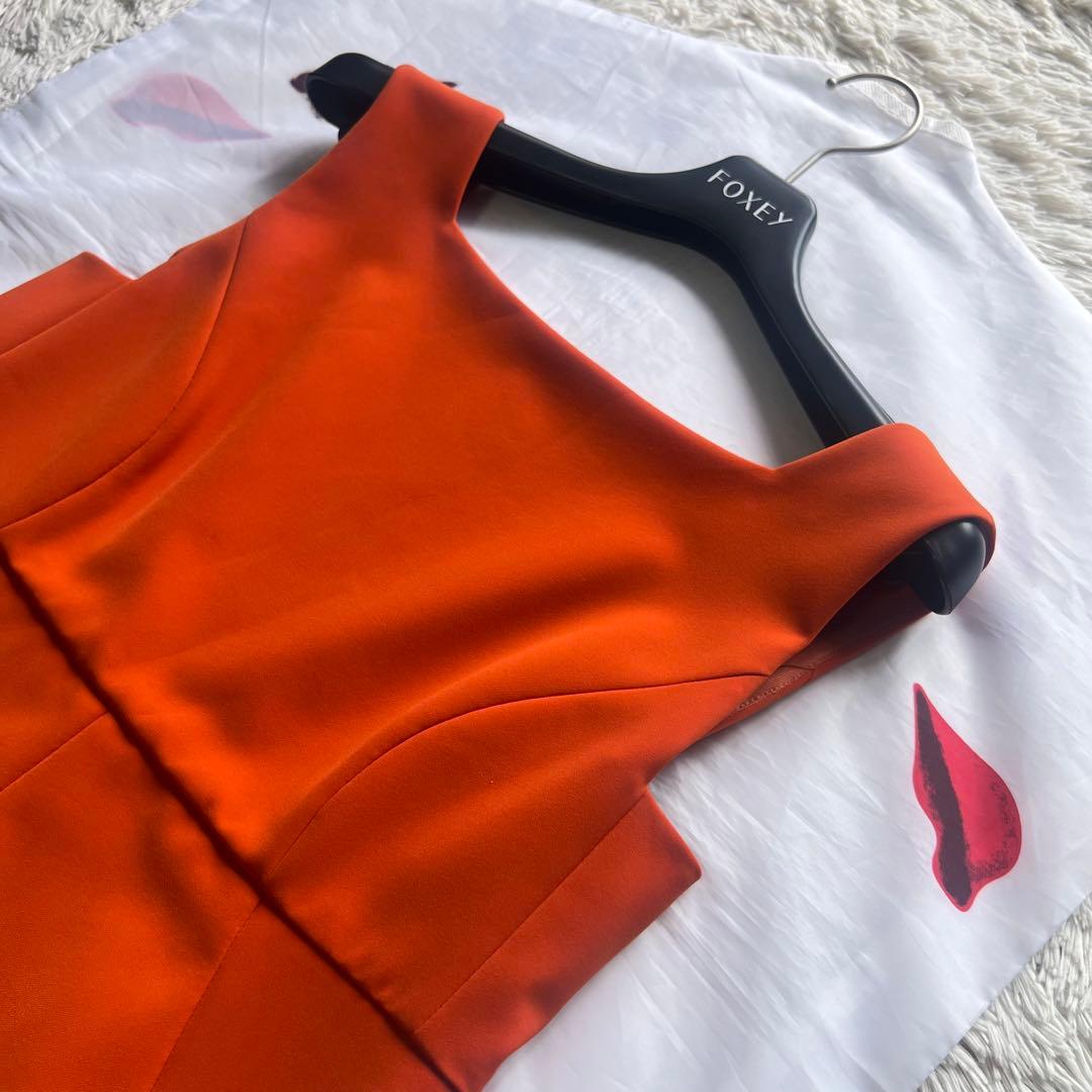 【美品】FOXEY NEW YORK 膝丈ワンピース オレンジ 38
