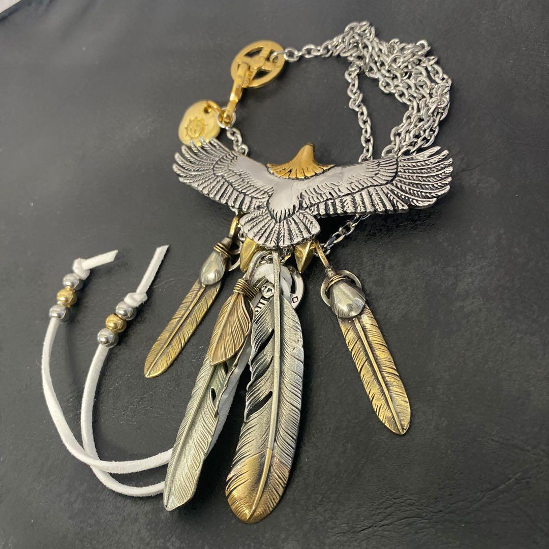最高峰 セット イーグル フェザーネックレス 金爪 上金フェザー 太角チェーン