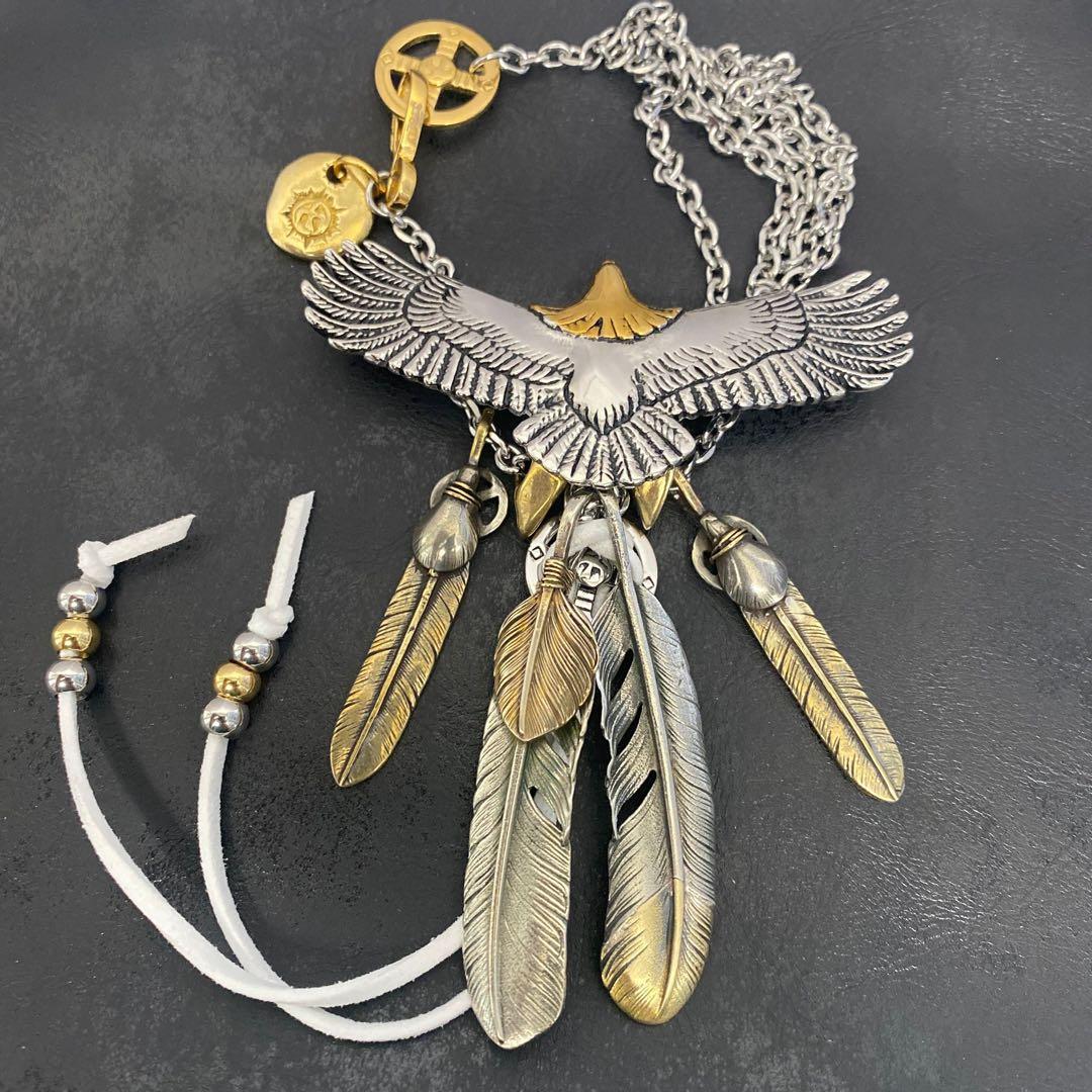 最高峰 セット イーグル フェザーネックレス 金爪 上金フェザー 太角チェーン