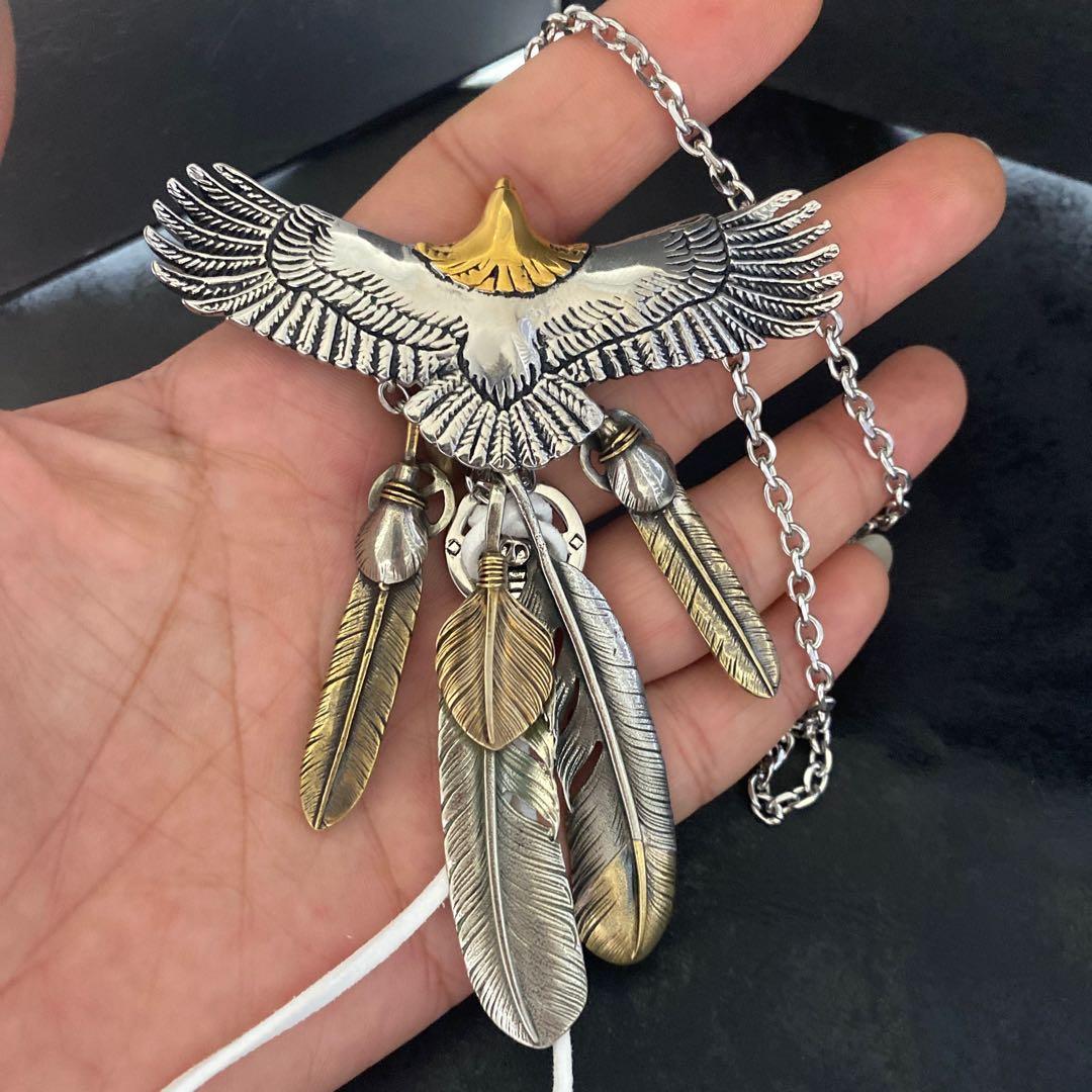 最高峰 セット イーグル フェザーネックレス 金爪 上金フェザー 太角チェーン