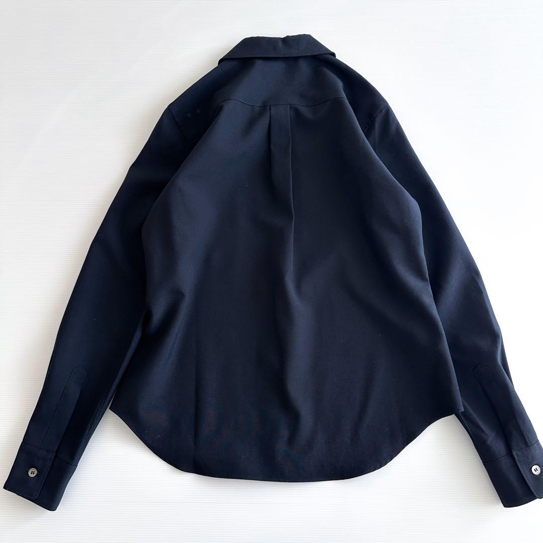 【美品】ローブドシャンブル コムデギャルソン / ウール丸襟シャツ 紺 S