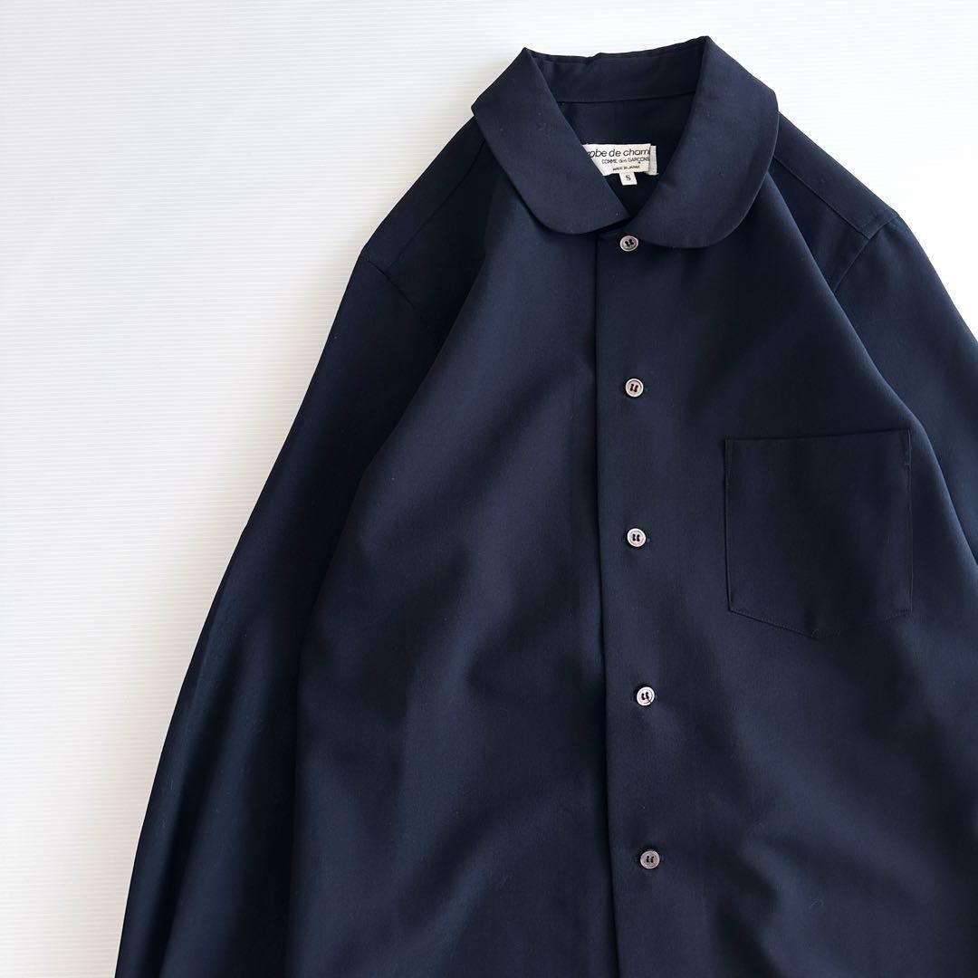【美品】ローブドシャンブル コムデギャルソン / ウール丸襟シャツ 紺 S