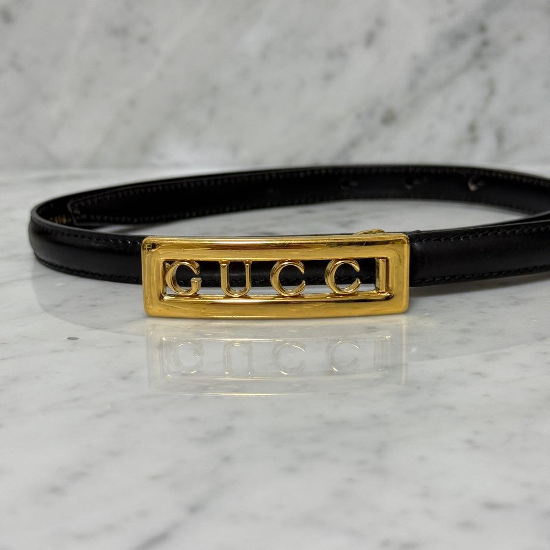 美品 GUCCI グッチ ベルト 本革 レザー ゴールド 金 細ベルト