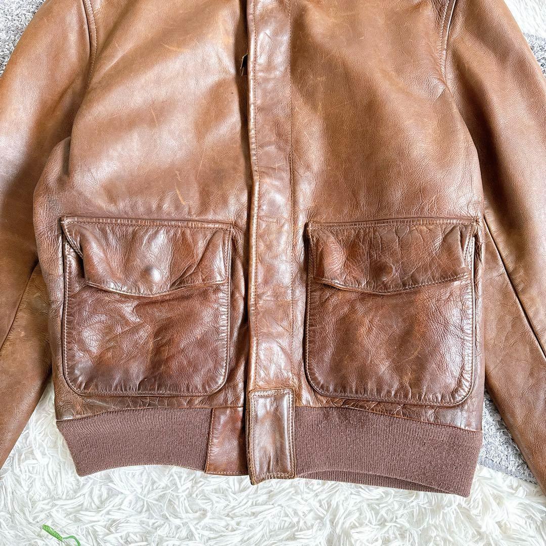 良品　ポロラルフローレン　A-2 レザージャケット　ブルゾン　牛革　ブラウン　M