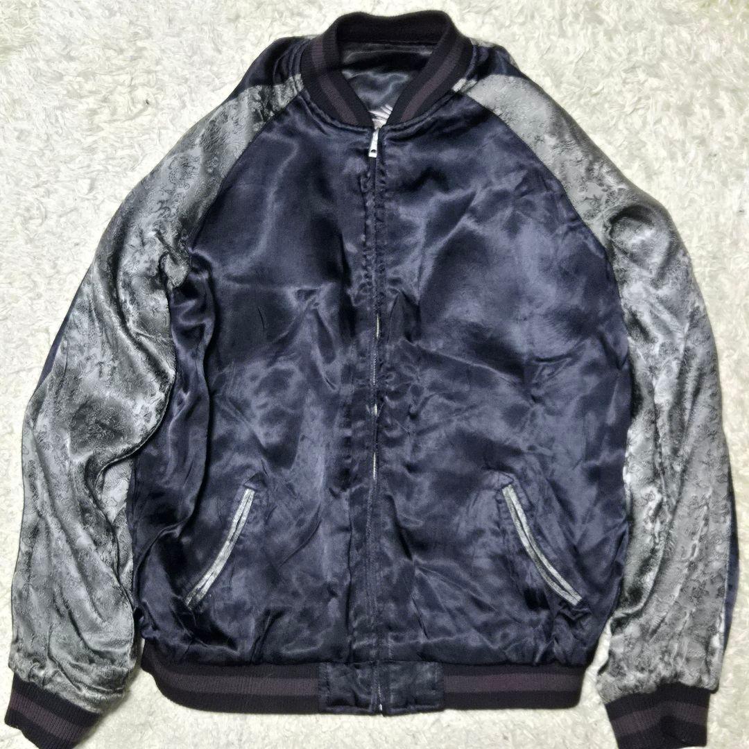 美品　花旅楽団 リバーシブル スカジャン 渦龍 和柄 刺繍　レーヨン 黒 L