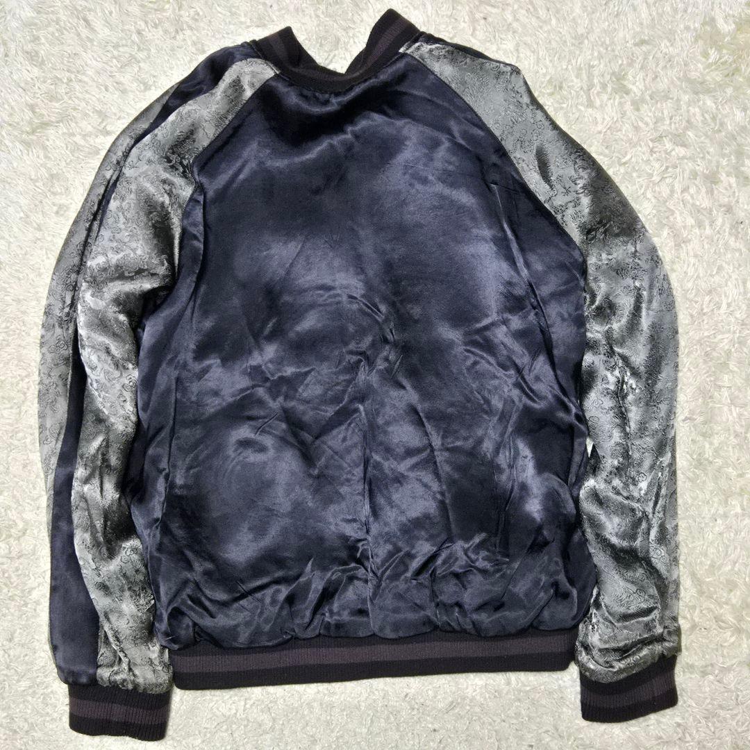 美品　花旅楽団 リバーシブル スカジャン 渦龍 和柄 刺繍　レーヨン 黒 L