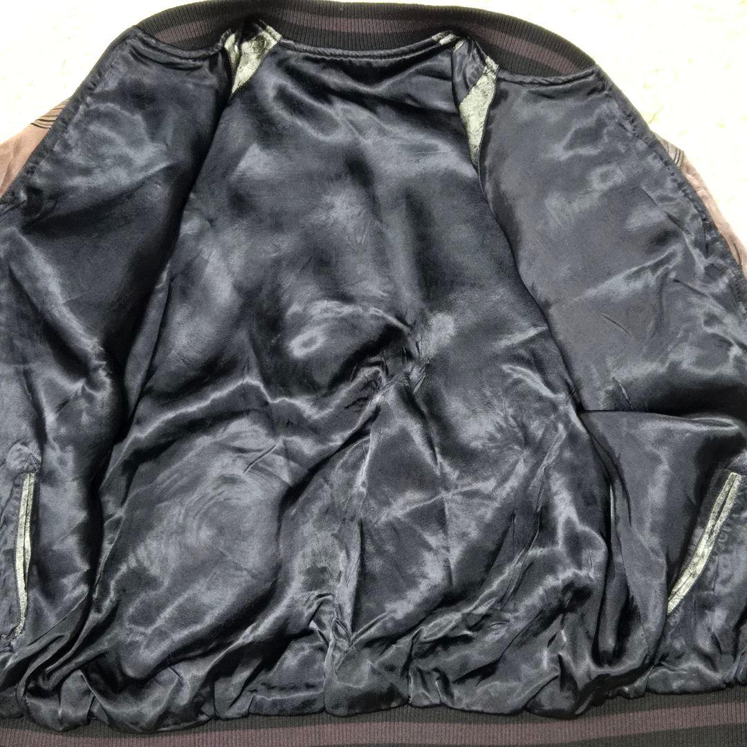 美品　花旅楽団 リバーシブル スカジャン 渦龍 和柄 刺繍　レーヨン 黒 L