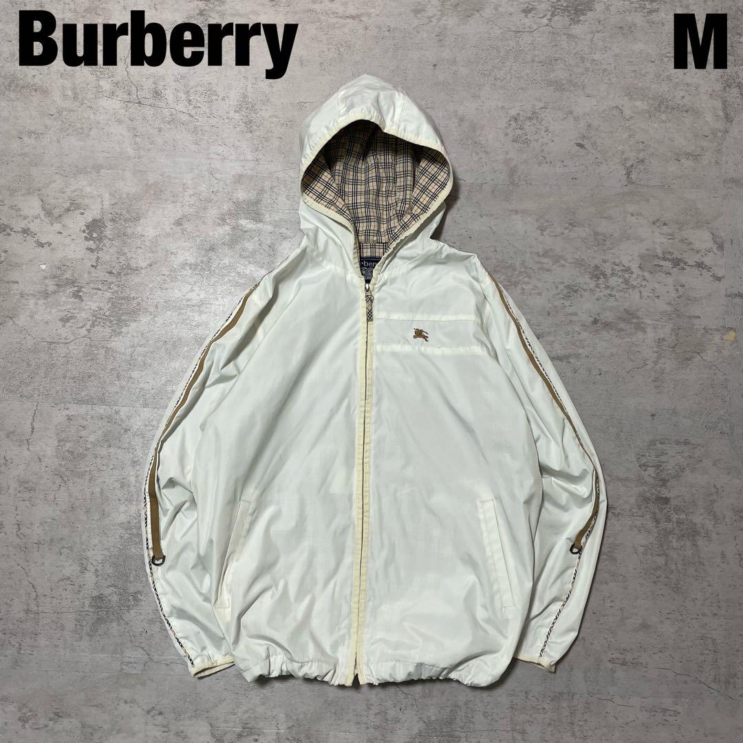 Burberry ロゴ 刺繍 ナイロン ジャケット M ホワイト ノバチェック