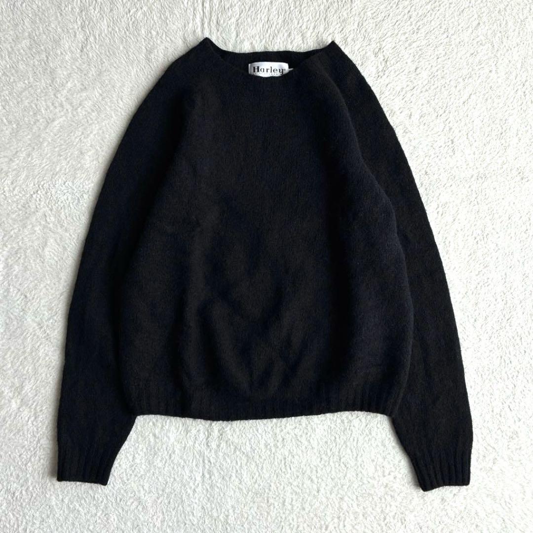 ハーレーオブスコットランド ウール クルーネックプルオーバー ニット 40 黒
