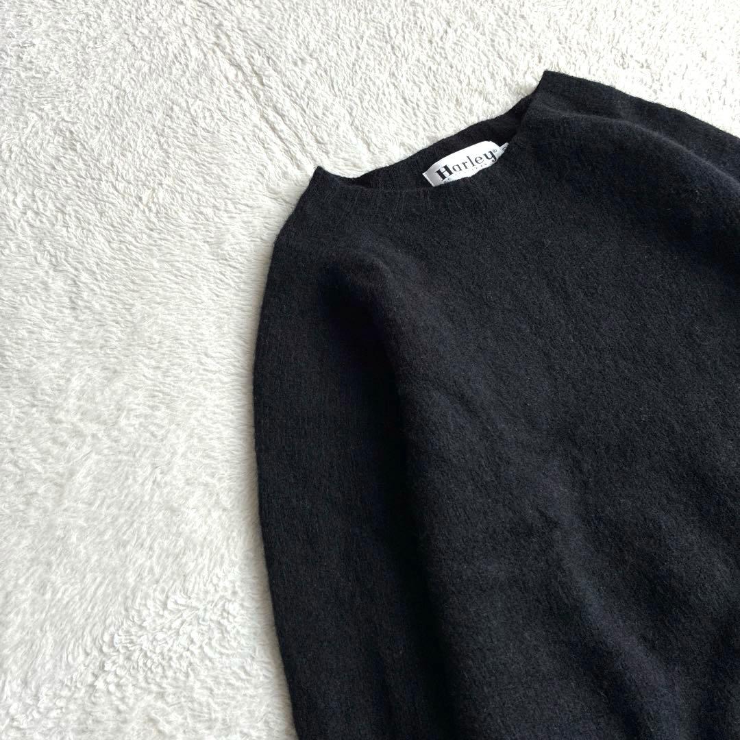 ハーレーオブスコットランド ウール クルーネックプルオーバー ニット 40 黒