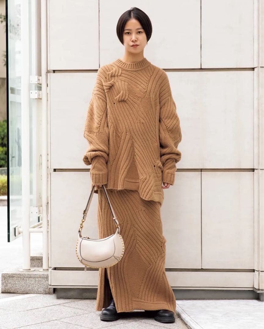 マメ mame ケーブルニット ブラウン