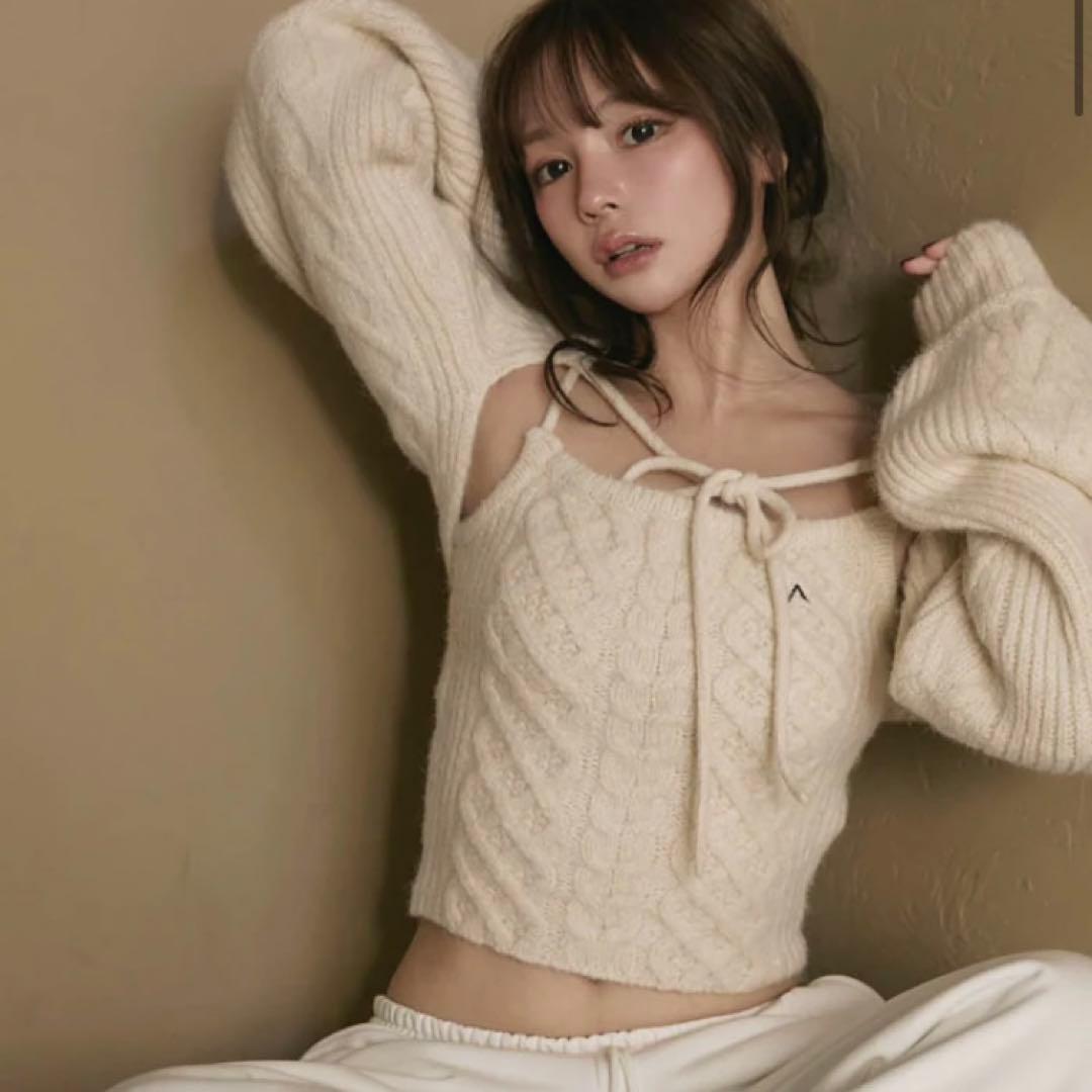 andmary Heart cable knit set アイボリー