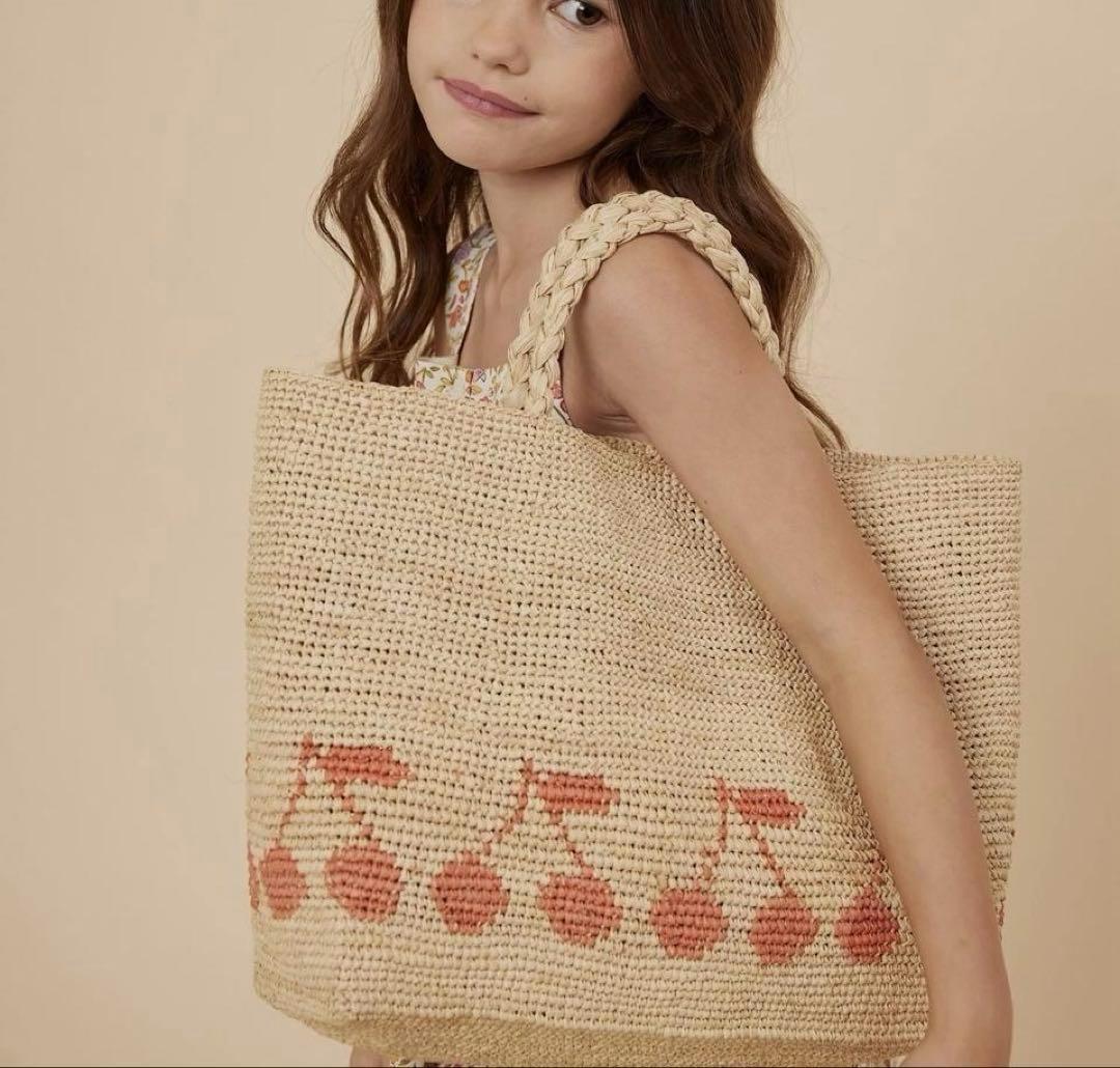 未使用タグ＊ bonpoint ボンポワン かごバッグ さくらんぼ柄