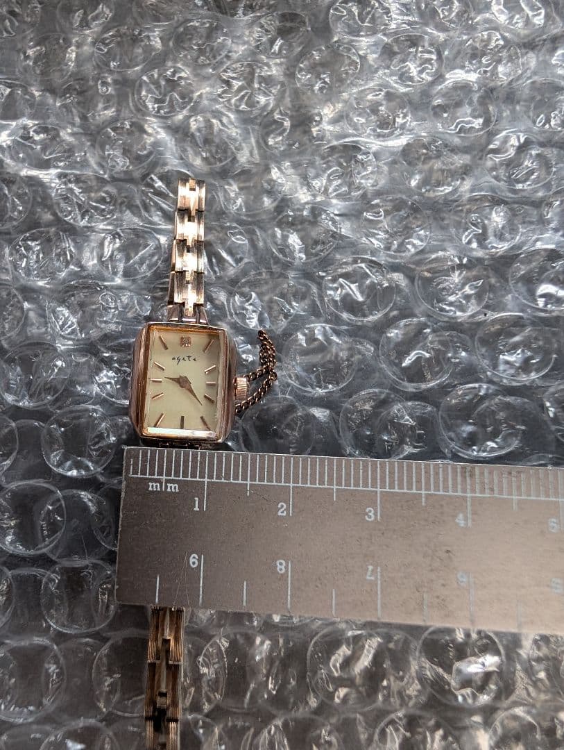 agete アガットK18GP ジュエリーローズゴールド スクエア 腕時計