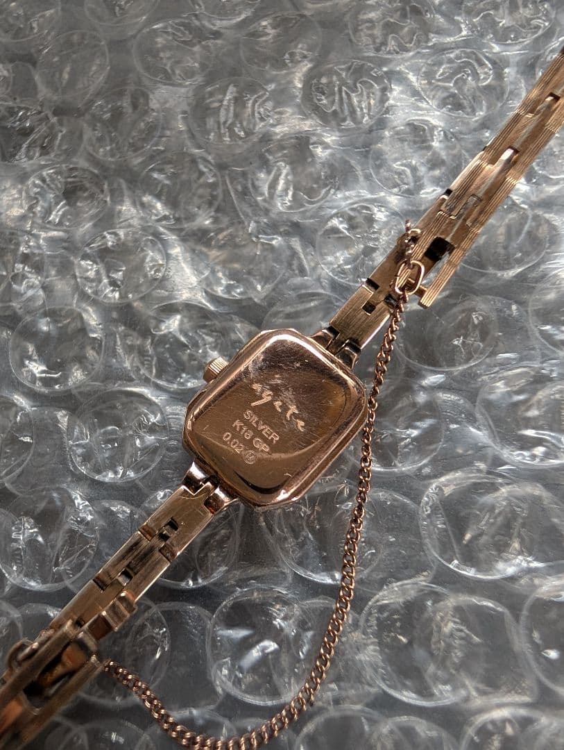 agete アガットK18GP ジュエリーローズゴールド スクエア 腕時計