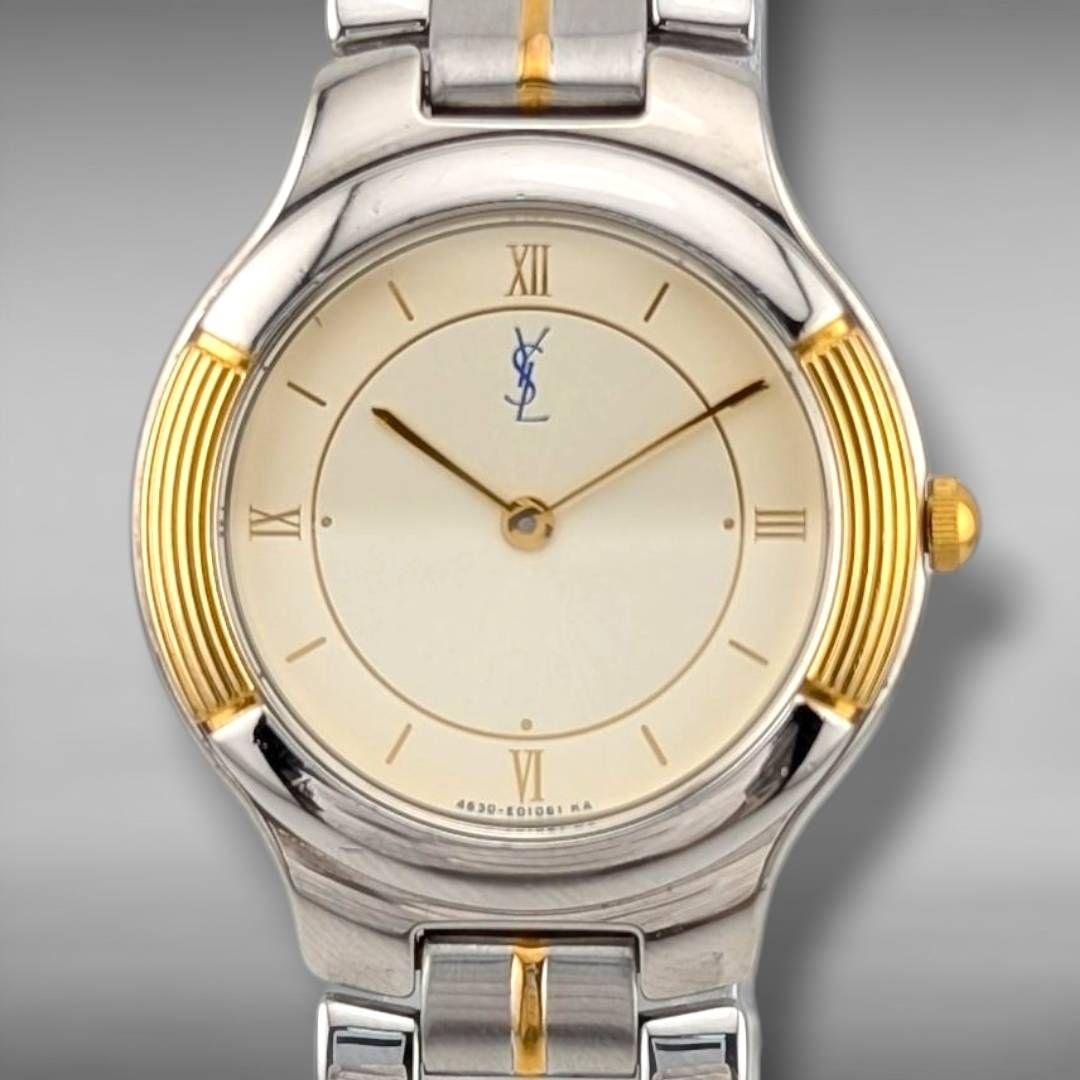 【新品電池・稼働】 イヴサンローラン コンビカラー ローマン ゴールド