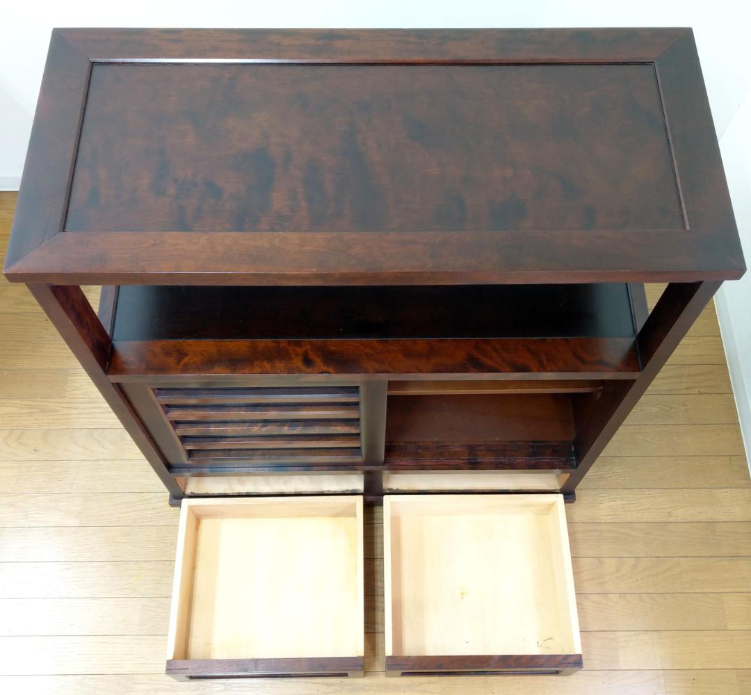 外装程度良 木製 樺材 無垢 北海道民芸家具 飾り棚 茶棚 食器棚 サイドボード