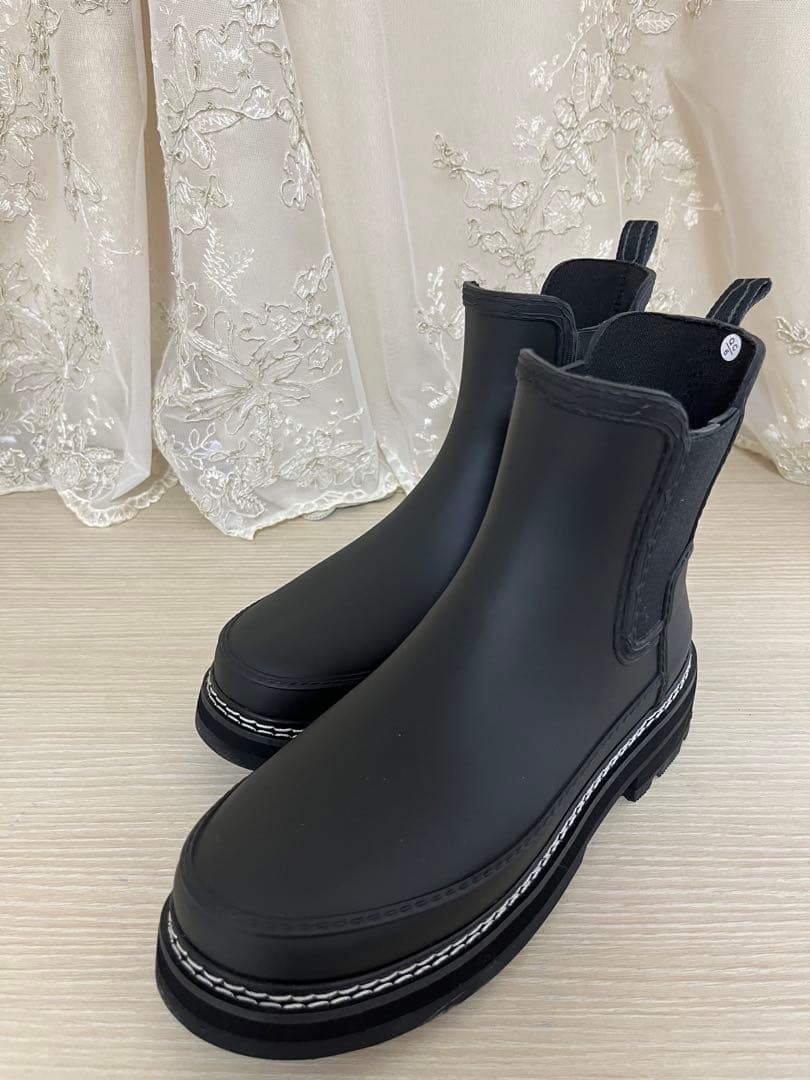 Hunterブラック レインブーツ厚底