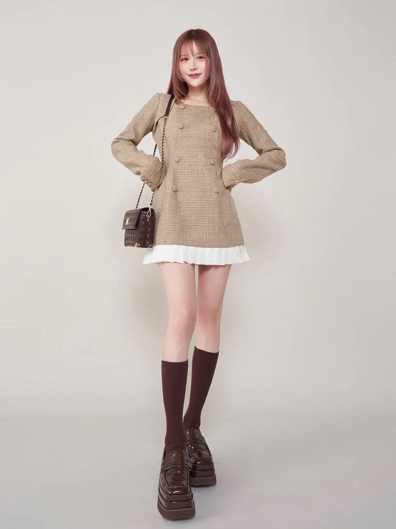 Darich プリーツドッキングツイードミニワンピース 新品未使用