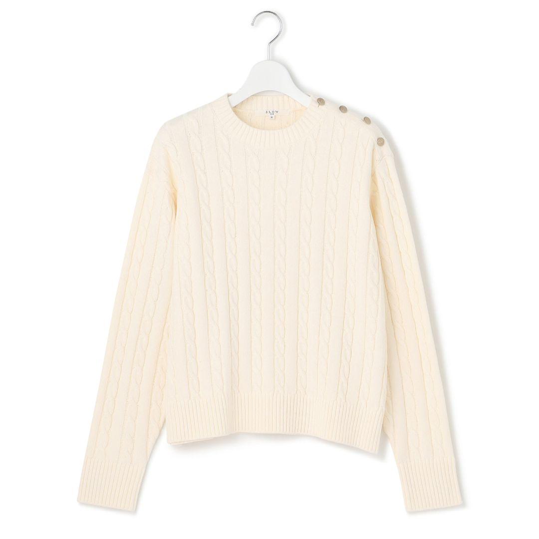 極美品　23区　44　 ハイバルコットンブレンド ニット　洗える　金ボタン　綿