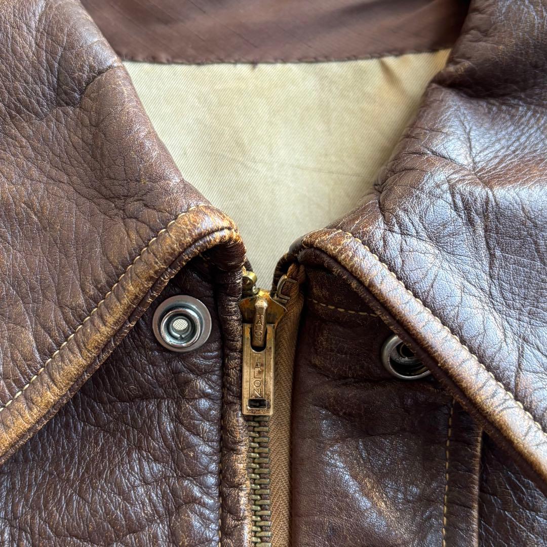 40s A-2 レザージャケット　デコTALON コの字留 民間？