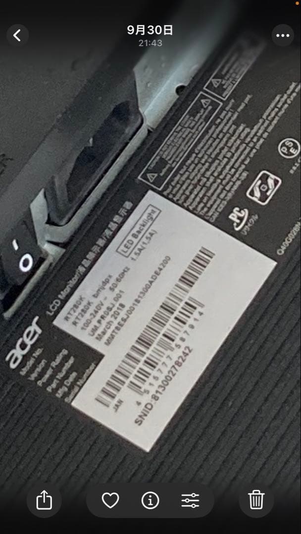 【28型4K 60HZ】Acer RT280K モニター 本体