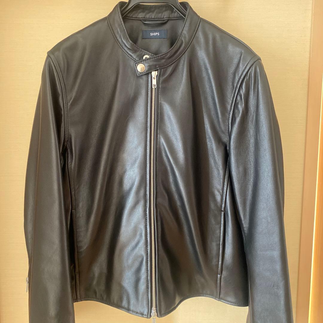 SHIPS 黒 ラムレザー シングルライダースジャケット　Mサイズ