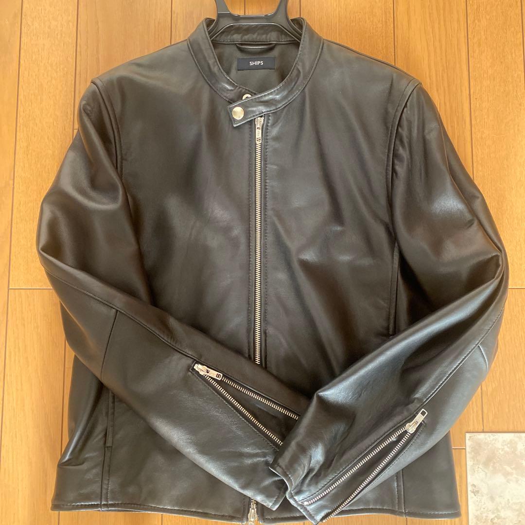 SHIPS 黒 ラムレザー シングルライダースジャケット　Mサイズ