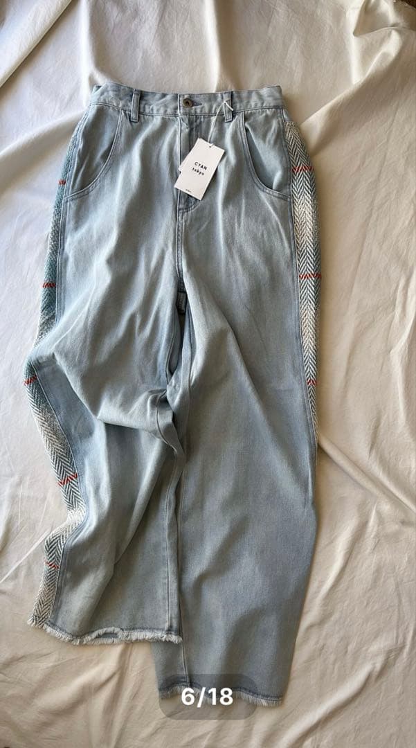 CYAN TOKYO ツイードコンビワイドデニム ライトブルー 36