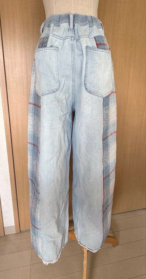 CYAN TOKYO ツイードコンビワイドデニム ライトブルー 36