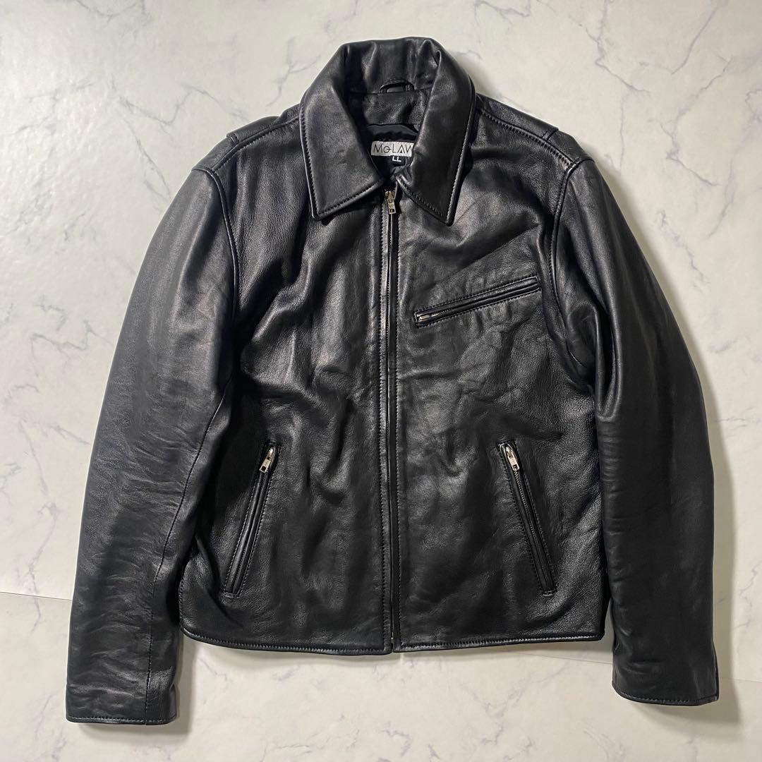 【美品】MOLAWZ　レザージャケット　シングル　ラムレザー　大きいサイズ　LL