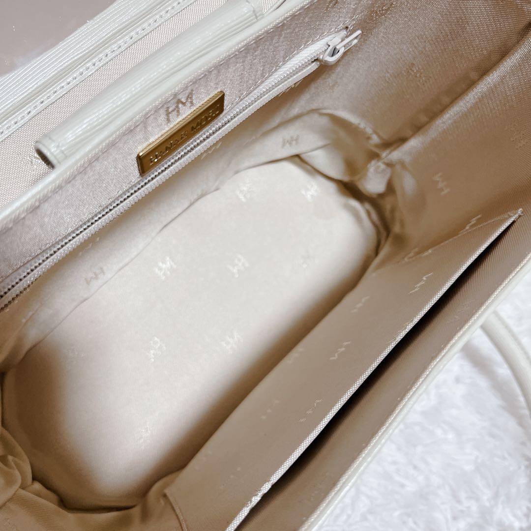 極美品✨ハナエモリ バニティバッグ ハンドバッグ レザー サークルロゴ　白