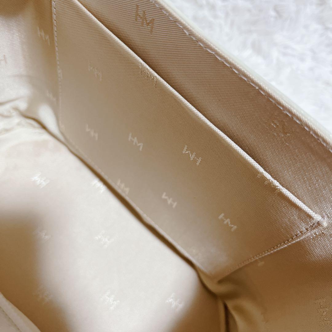 極美品✨ハナエモリ バニティバッグ ハンドバッグ レザー サークルロゴ　白