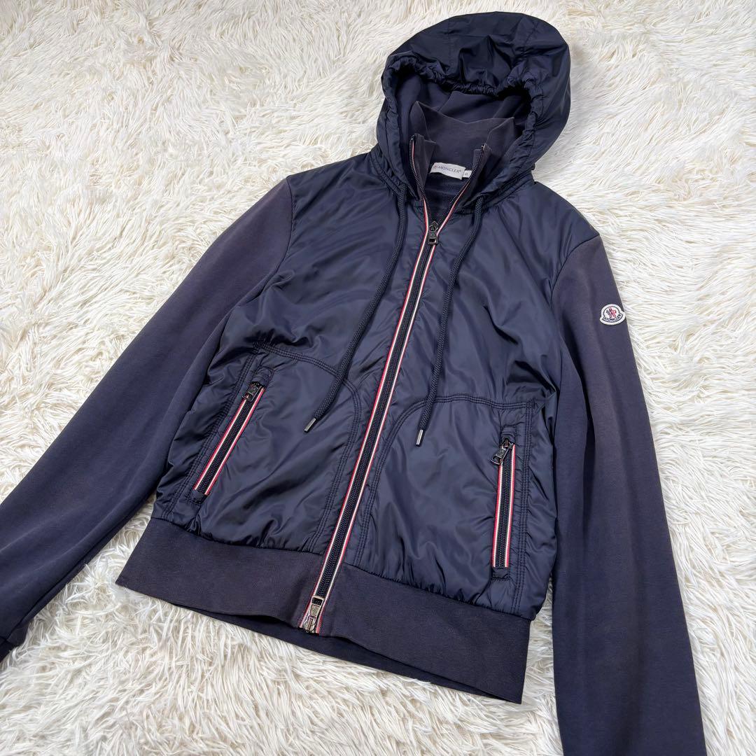 モンクレール マグリア カーディガン S 異素材 ダブルジップ ロゴ ネイビー