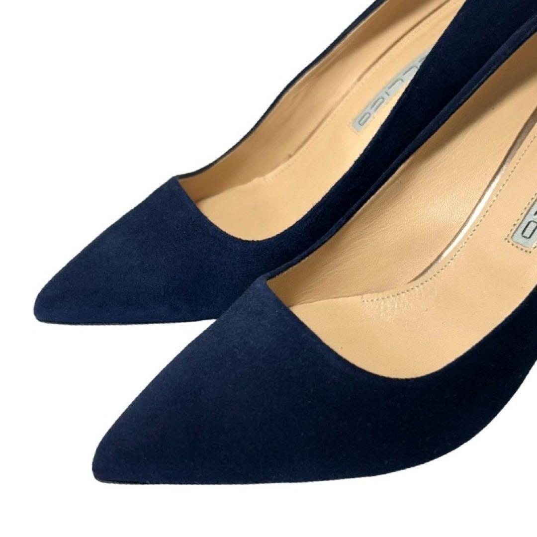 PELLICO ネイビー スエード ポインテッドトゥ　パンプス　38