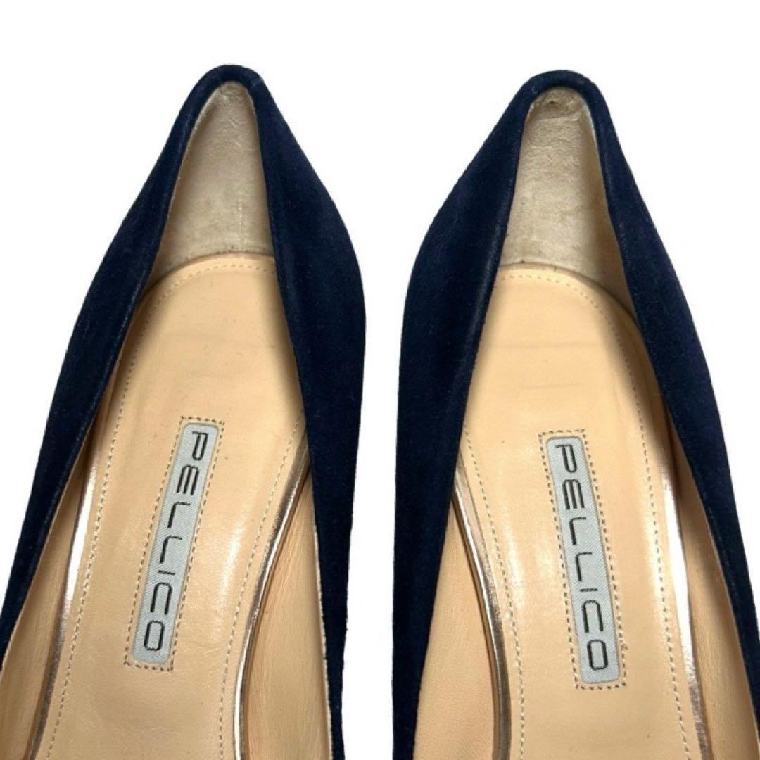 PELLICO ネイビー スエード ポインテッドトゥ　パンプス　38