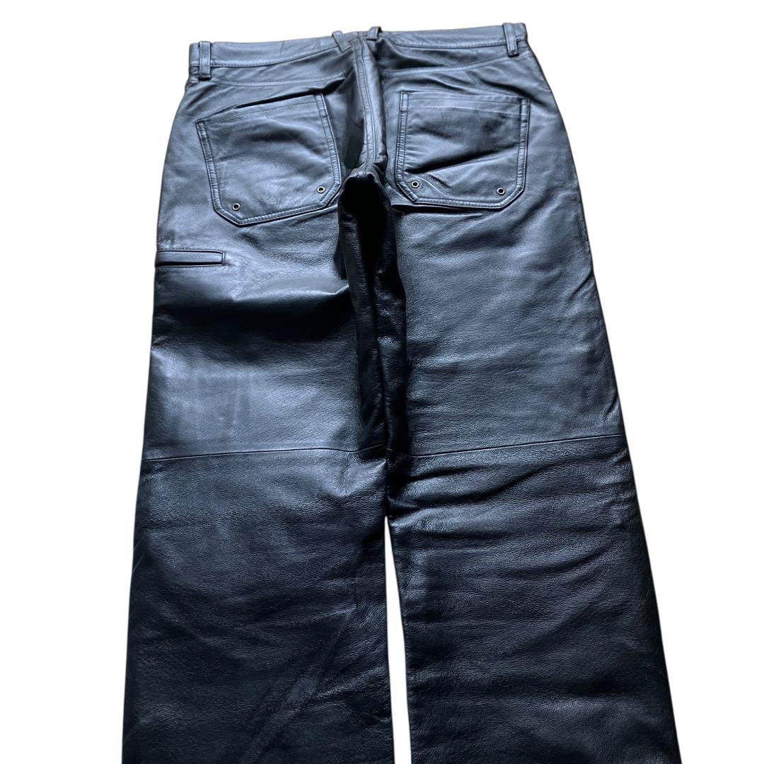 本革00s PPFM Lサイズ ダブルニー ブラックレザーカーゴパンツ Y2K