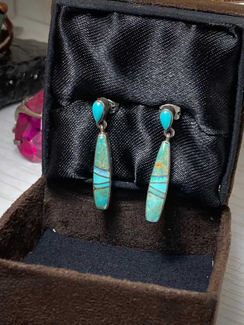 S.Martinez インディアン インレイ ターコイズ シルバー ピアス