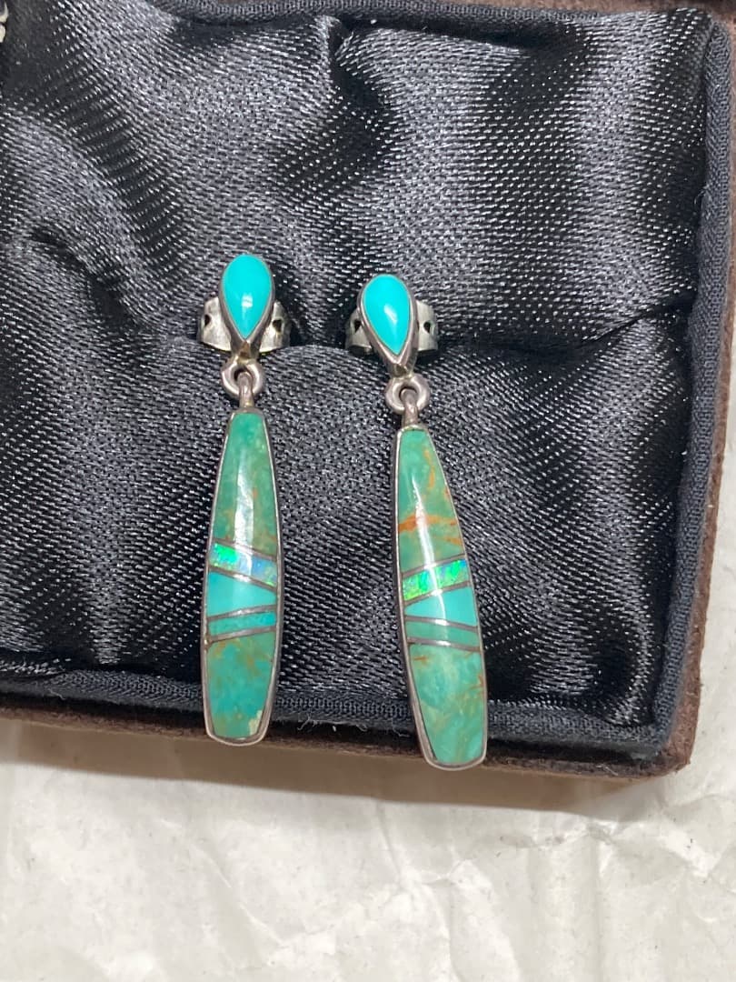 S.Martinez インディアン インレイ ターコイズ シルバー ピアス