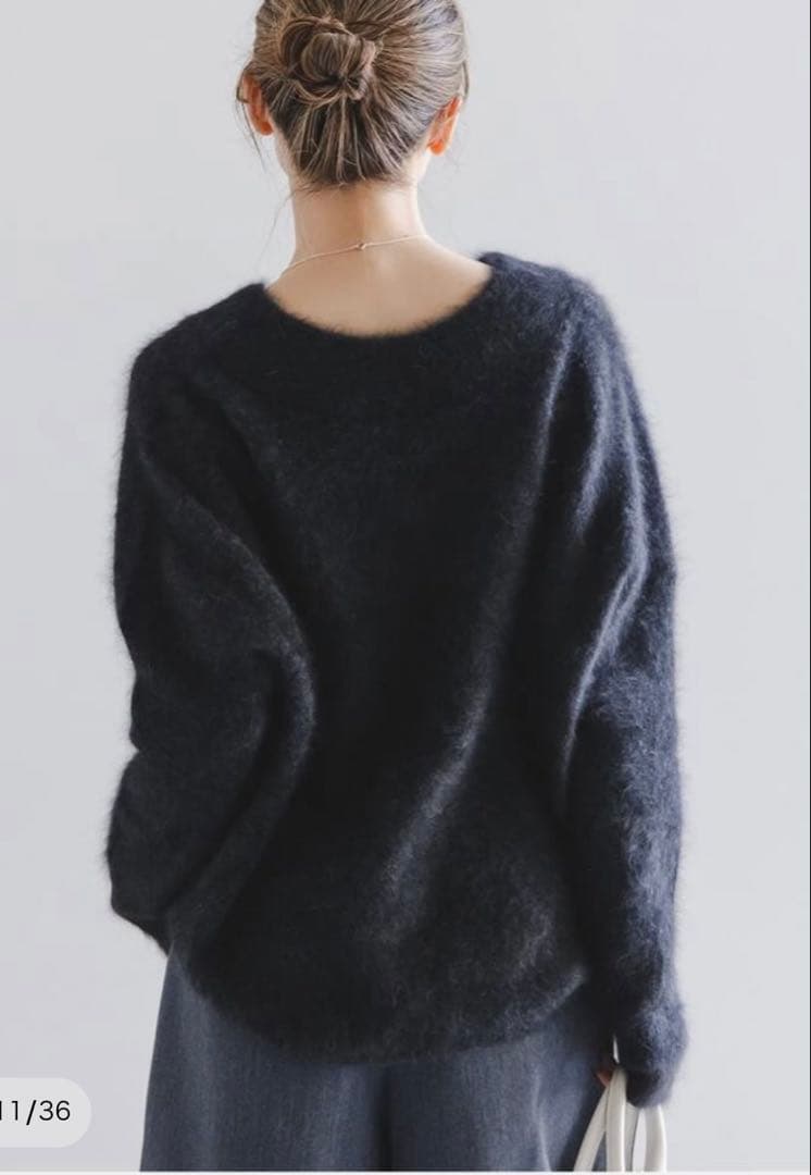 NOBLE ファーニットVネックプルオーバー グレー