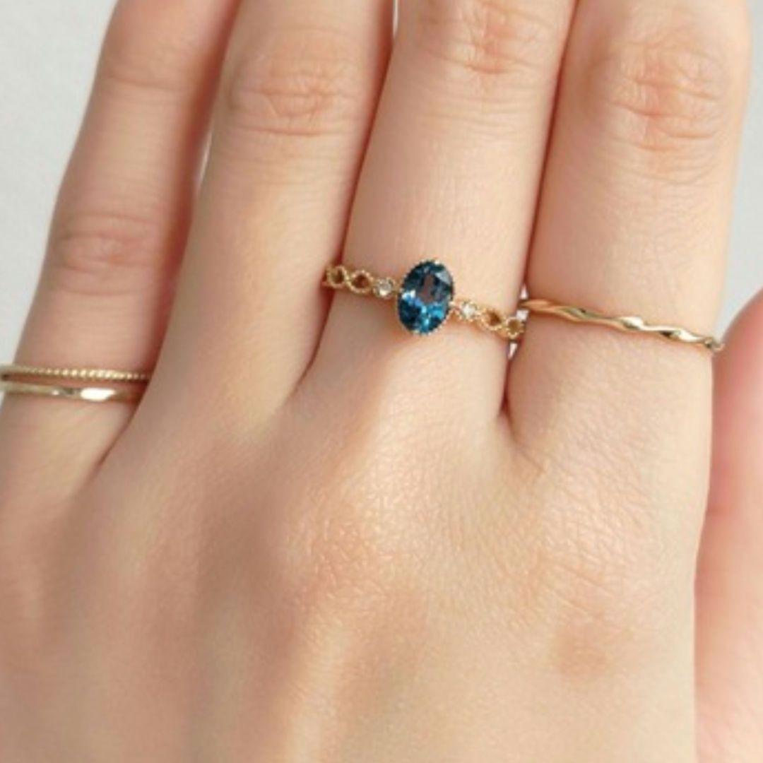 ノワールドプーペ ロンドンブルートパーズ ダイヤモンド リング k10 11号