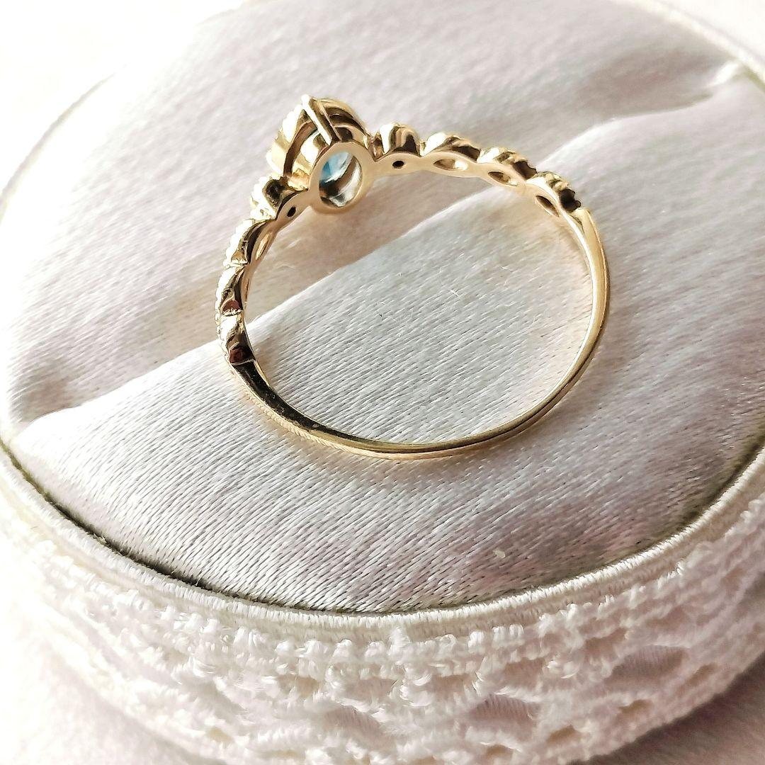 ノワールドプーペ ロンドンブルートパーズ ダイヤモンド リング k10 11号