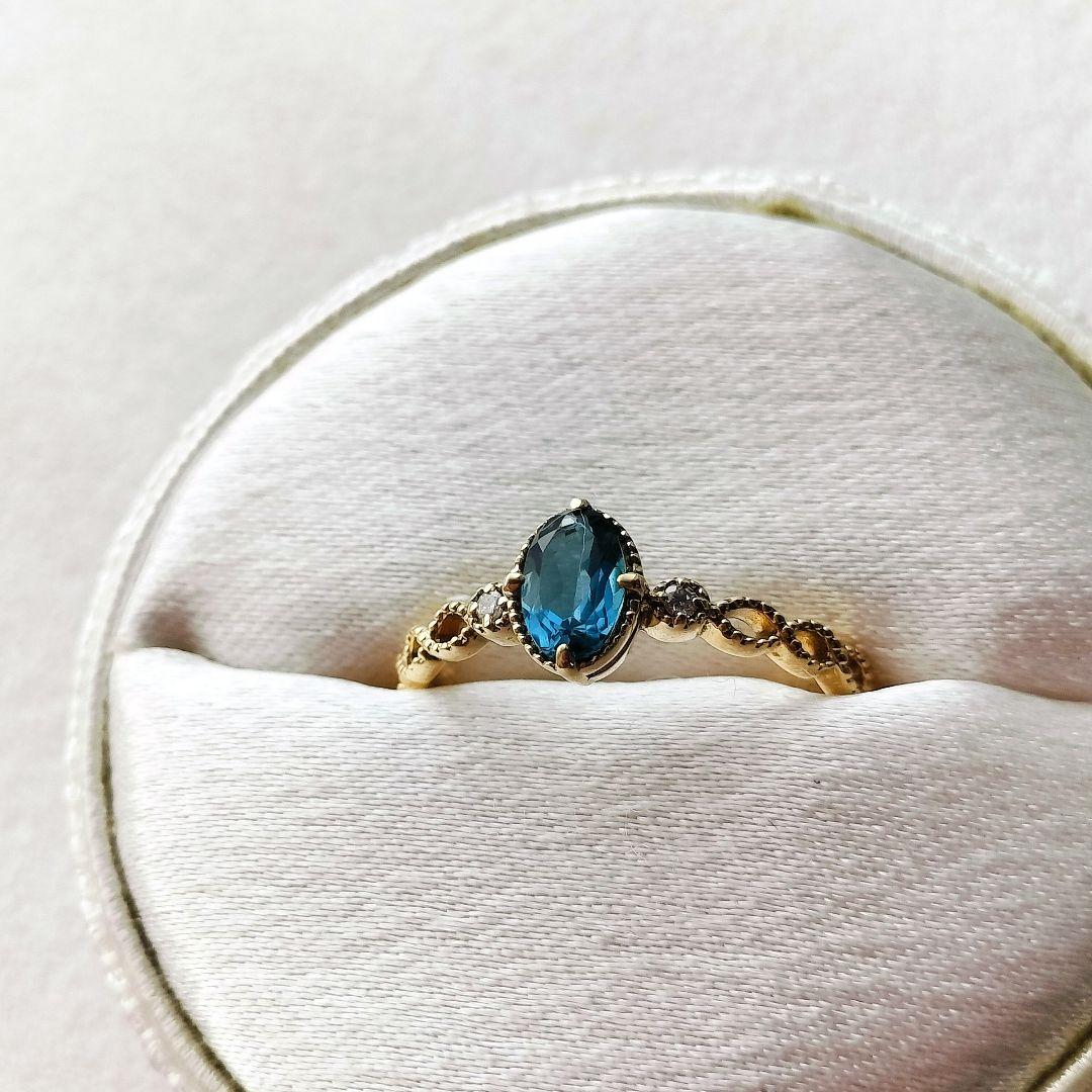 ノワールドプーペ ロンドンブルートパーズ ダイヤモンド リング k10 11号