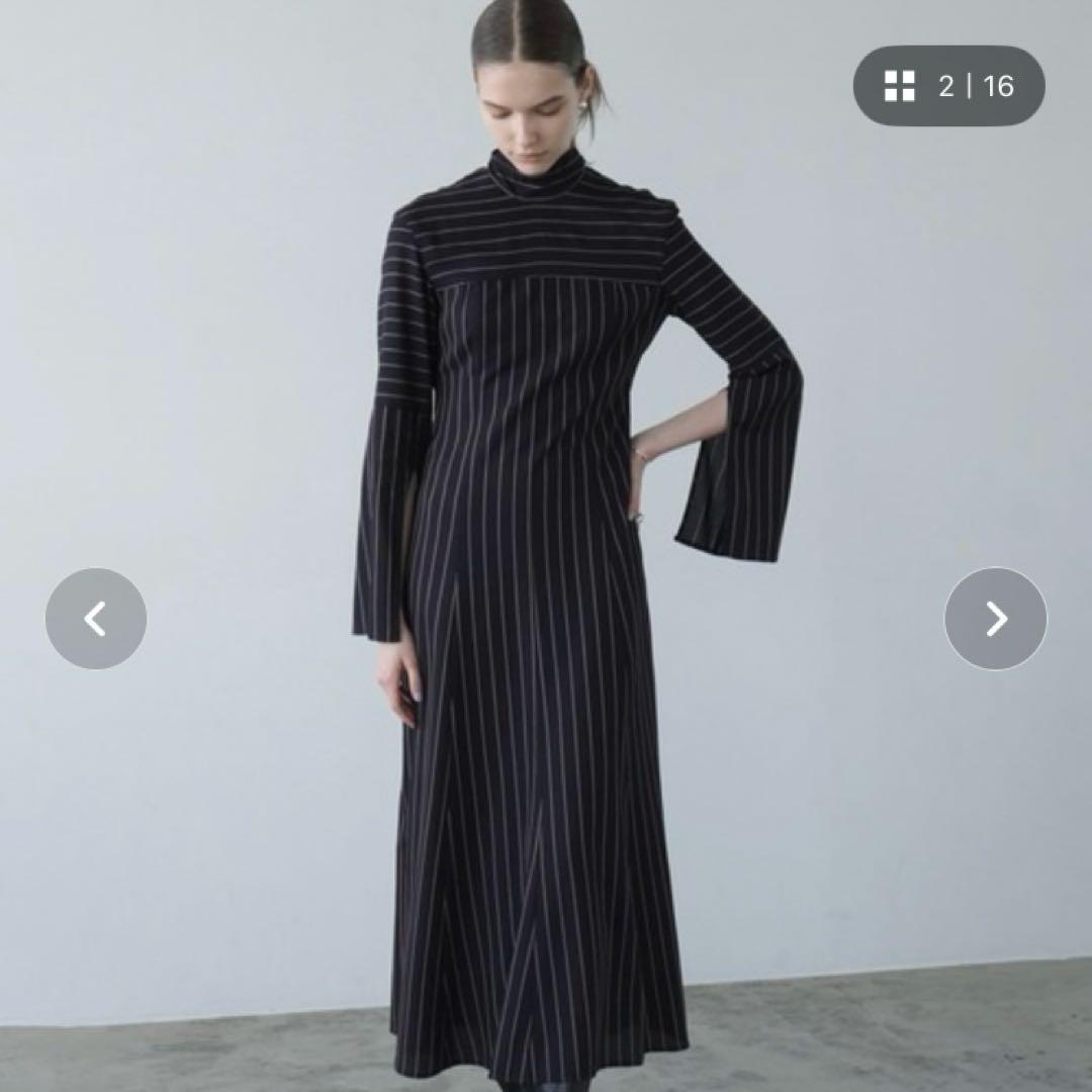 ワンピース CLANE STRIPE TIE ARRANGE FLARE ONEPIECE