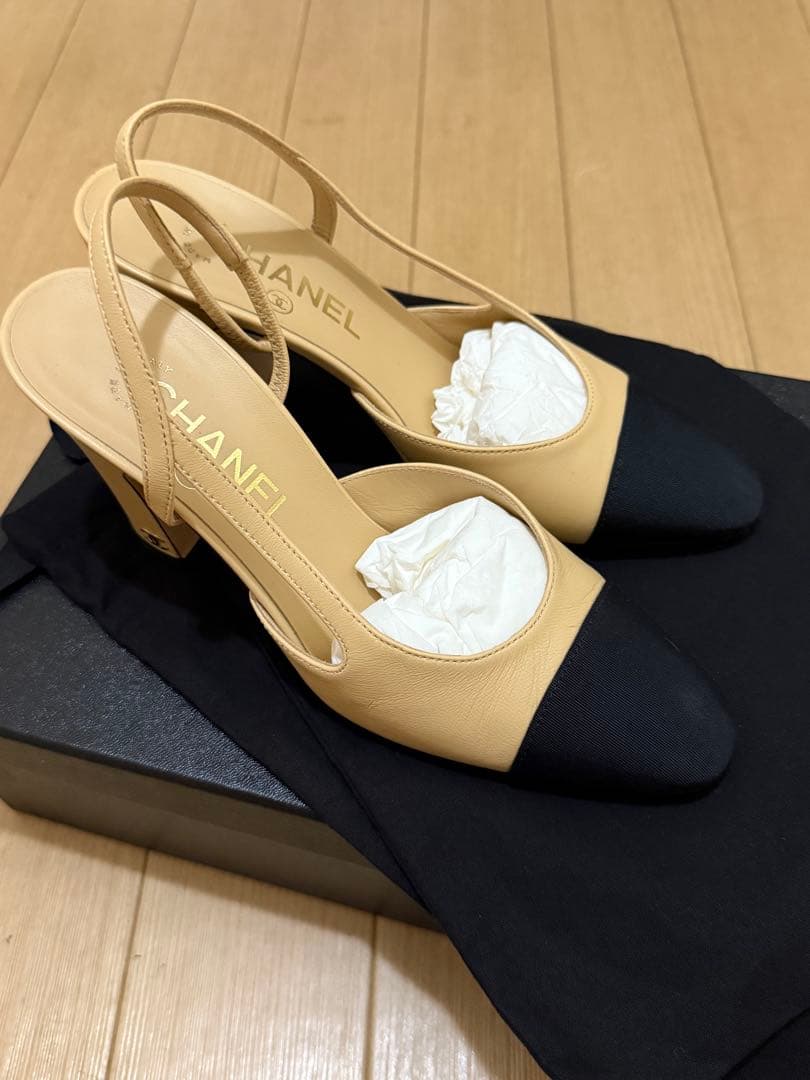 シャネル スリングバック ミュール パンプス バイカラー 36.5サイズ