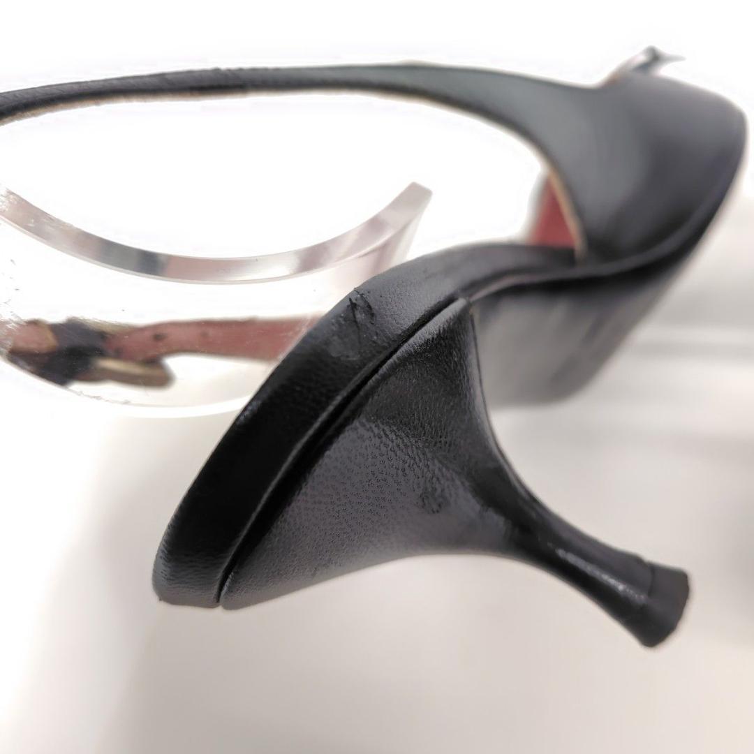 PRADA プラダ サンダル 21.5cm リボン ポインテッド 34.5 黒